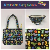 Medium Tote Bag with Zip- Dinosaurs Black